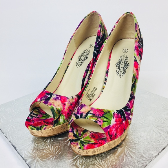 Charles Albert Sze 9 Heels Shoes Printed Floral - Picture 2 of 8